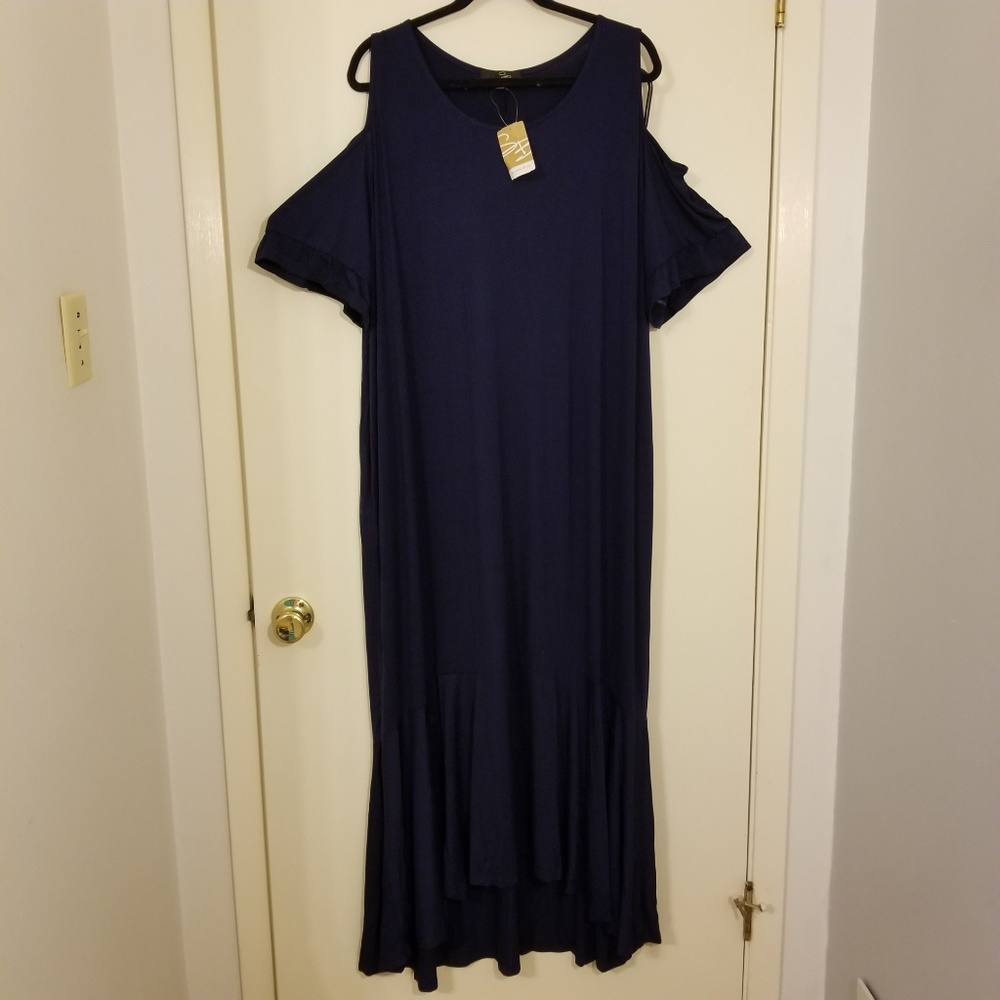 NWT Suzanne Betro 4X Navy Cold Shoulder Maxi